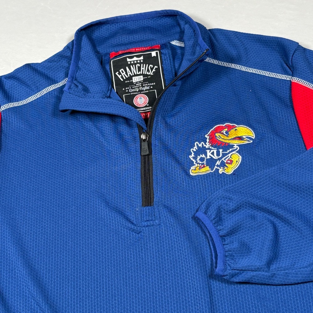 Kansas Jayhawks Pullover Mens Medium Blue NCAA Basketball Franchise Club Q-Zip